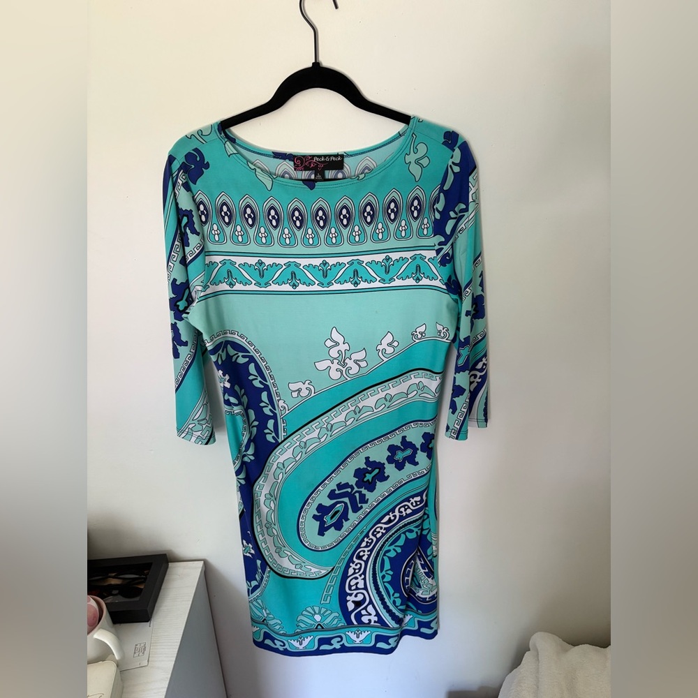 Peck & Peck Blue Paisley Half Sleeve Dress